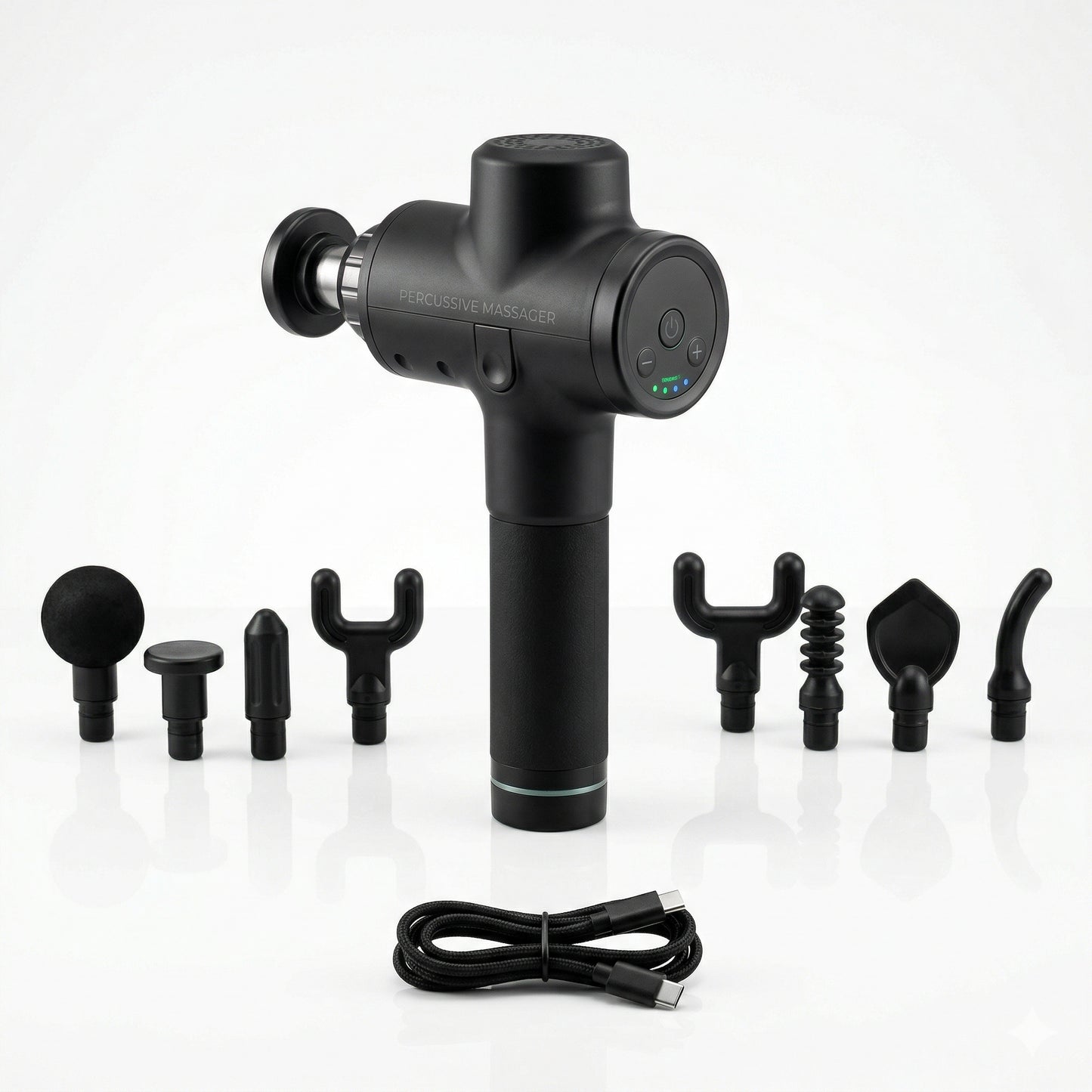 Pistolet de massage percussion sur fond blanc — Recovly