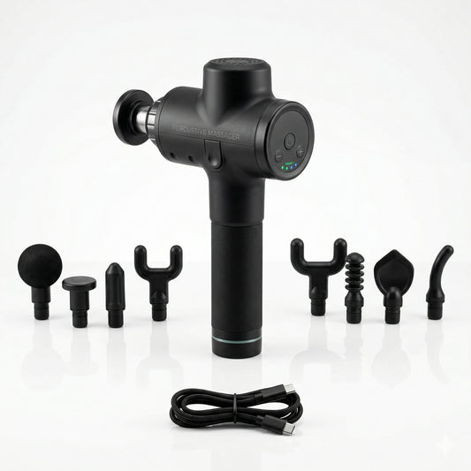 Pistolet de massage percussion sur fond blanc — Recovly